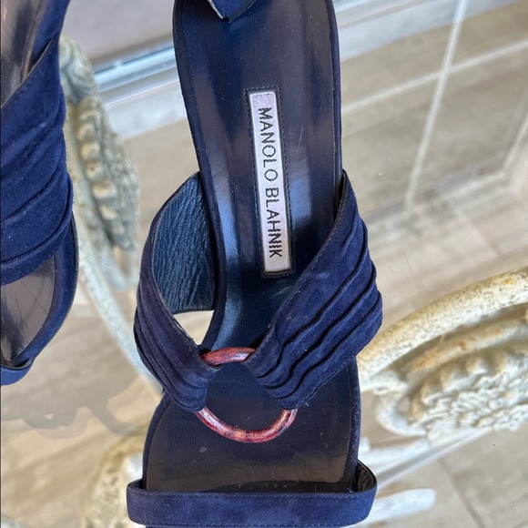 MANOLO BLAHNIK navy BLUE SUEDE SHOES heels size 10 - Picture 4 of 7